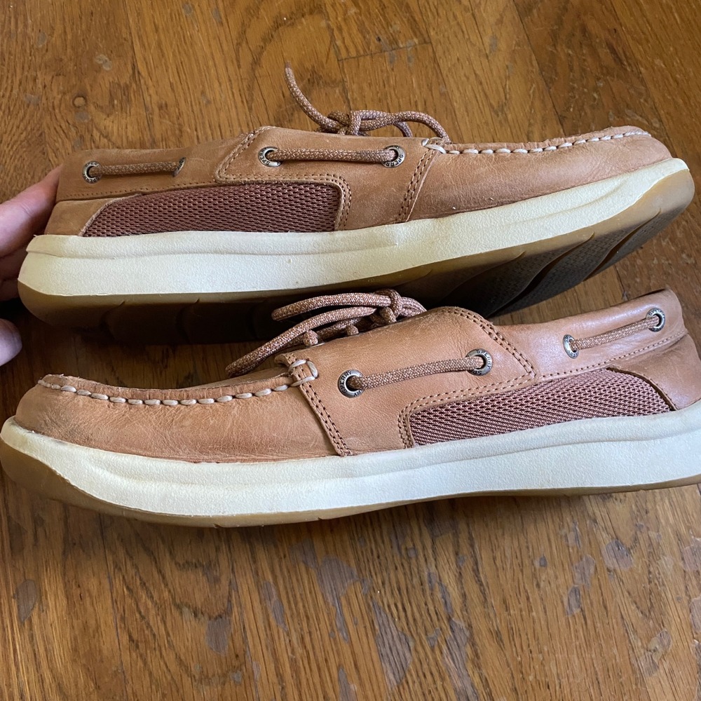 Sperry Boat Shoes Men 10.5 Tan Leather Mesh Memory Foam Classic Loafers STS17627 - Picture 9 of 10